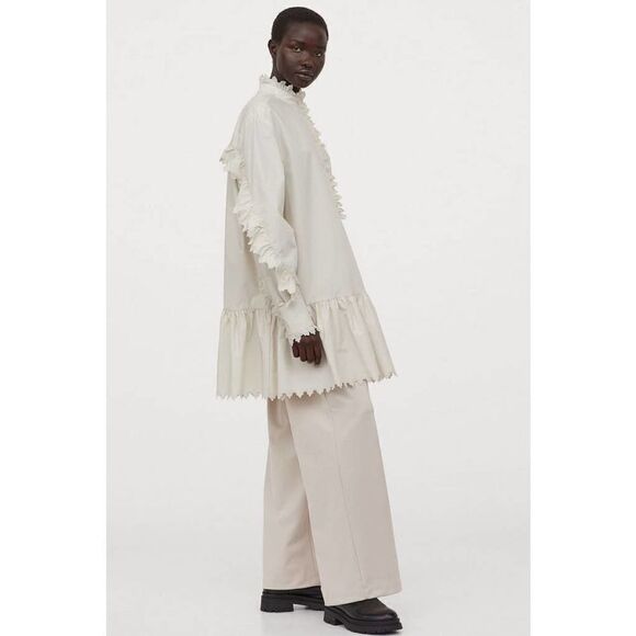 H&M Tunic Dress Ruffle Trimmed Cotton Cream New - Picture 5 of 5